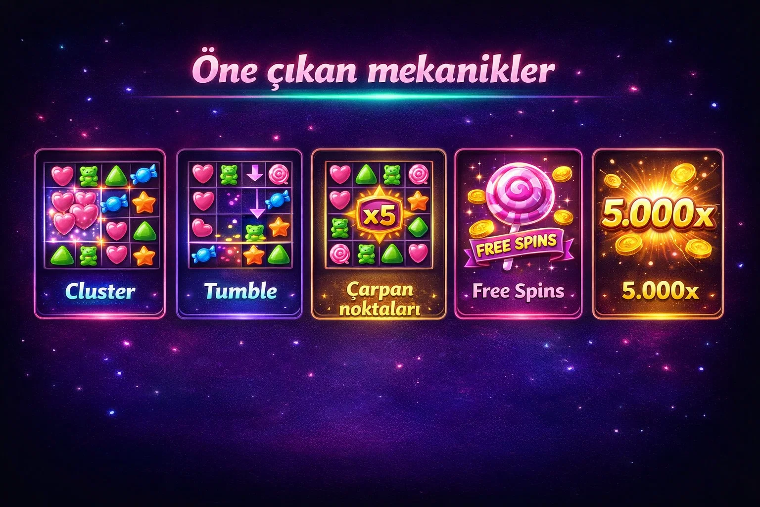 Sugar Rush one cikan mekanikler ikon seti