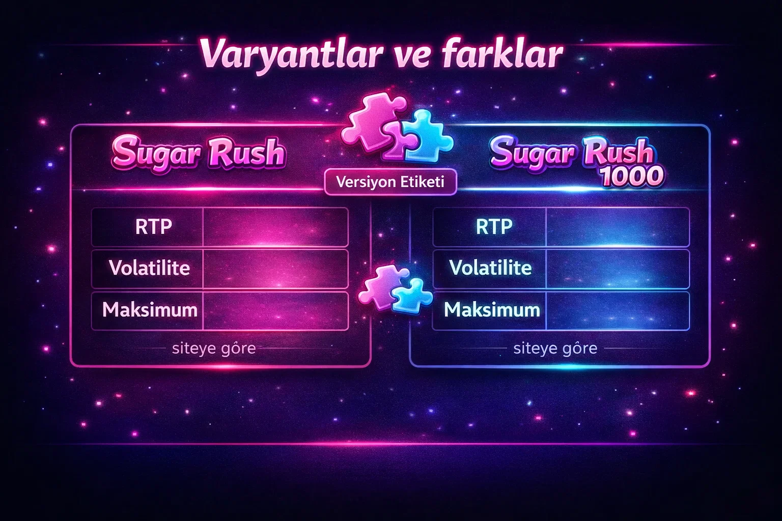 Sugar Rush ve Sugar Rush 1000 varyantlar karsilastirma gorseli